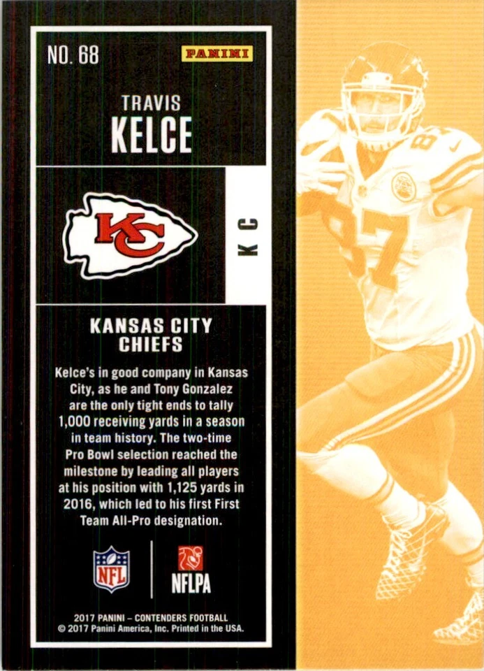 2017 Panini Contenders Travis Kelce (100) Football Cards #68 - Image 2 of 2