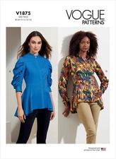 Vogue Patterns V1875 Sewing Pattern Womens 18-26 Peplum Tops Ruched Sleeves