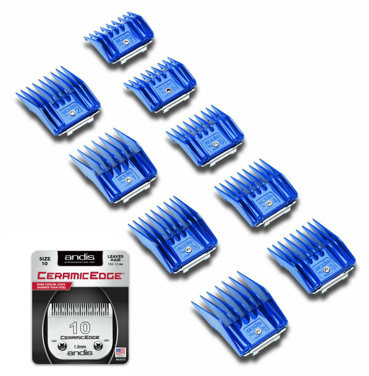ANDIS Guide ATTACHMENT COMB&CeramicEdge 10 BLADE SET*Fit Wahl
