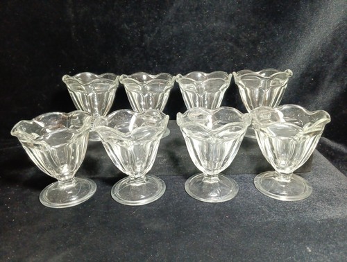8 Anchor Ice Cream Parfait Dishes Clear Glass Pedestal Dessert Cups Scalloped - Picture 2 of 6