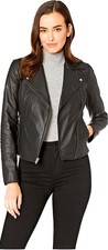 Andrew Marc Women's Faith Feather Leather Asymmetric Zip Leather Jacket Black...