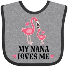 Inktastic Nana Loves Me Girl Flamingo Baby Bib Grandchild Grandkids Childs Cute