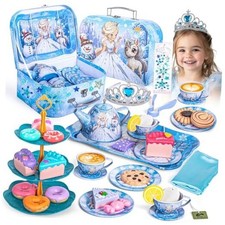 Frozen Tea Party Set for Little Girls Gift Toy, Kids Pretend Play Tin Princess