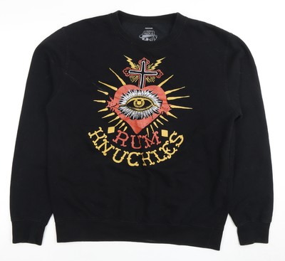 Rum Knuckles Herren Schwarz Medium Grafik Pullover Sweatshirt