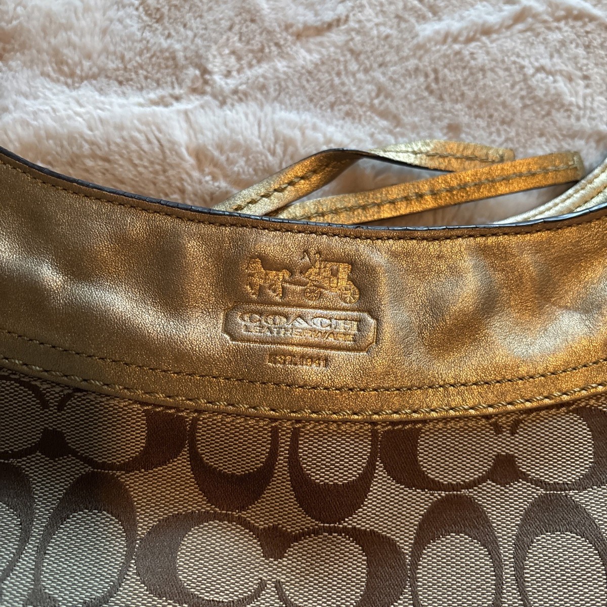 COACH Monogram Crossbody Handbag Signature Gold Hobo D0893-12365