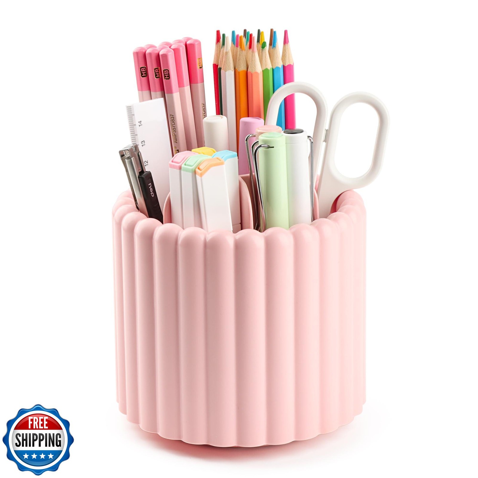 Sallurna Desk Organizer, 360° Rotating Pen Holder for Desk, Pencil Cup with 7