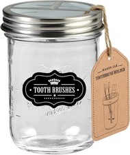 Mason Jar Toothbrush Holder with Stainless Steel Lid for Toothbrush Toothpaste