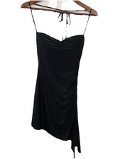 sorella womens small asymmetrical black halter tie bodycon mini dress
