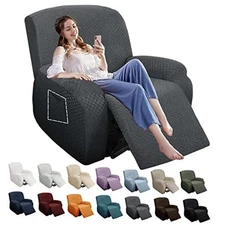  4 Pieces Stretch Recliner Slipcover Latest Jacquard 1 Seater Dark Gray