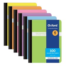 Poly Composition Notebooks 6 Pack College Ruled 9-3/4 x 7-1/2 Inch 100 Sheets