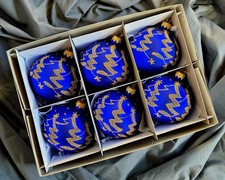 Hand Painted Glass Baubles set of 6 Christmas Tree Decorations 80 mm ornaments.