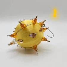 Vintage Handmade Christmas Ornament Yellow Gold Beaded Ball Unique Holiday Decor