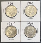 Lot of 4: 1964 Kennedy Half Dollars, 90% silver