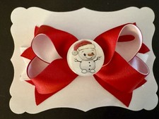 Cute Snowman Red And White Hairbow W/ Flatback Custom Made W/ Free Shipping