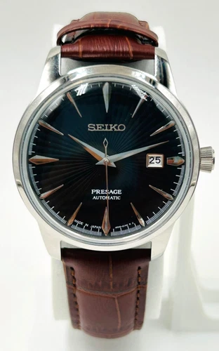 Vintage Seiko Presage Automatic Black Dial Men's Watch Japan made Brown Strap