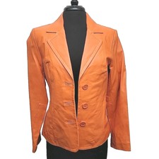 NWT Dialogue Orange Button Front Leather Blaz...