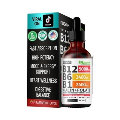 Nusava Vitamin B complex - B 12, B 6 & B 1 + Niacin & Folate 60ML Free Shipping