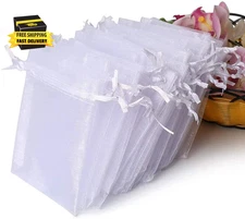 100PCS Premium Sheer Organza Bags, White Wedding Favor Bags, 4X4.72 Jewelry Gift