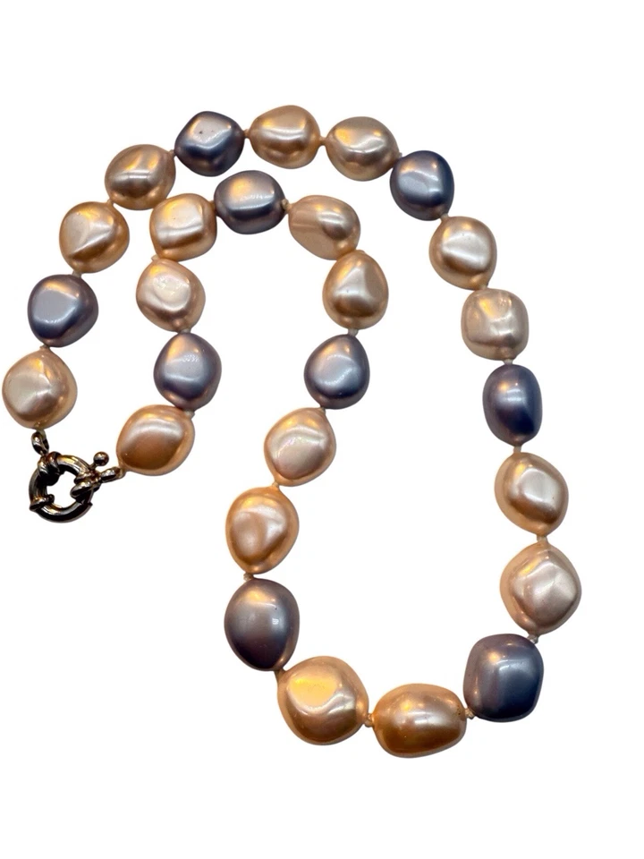 Collar Multicolor Cultivado Perla Mabe 18" Anudado a Mano Placa de Plata Palanca WB Foto 2 de 4