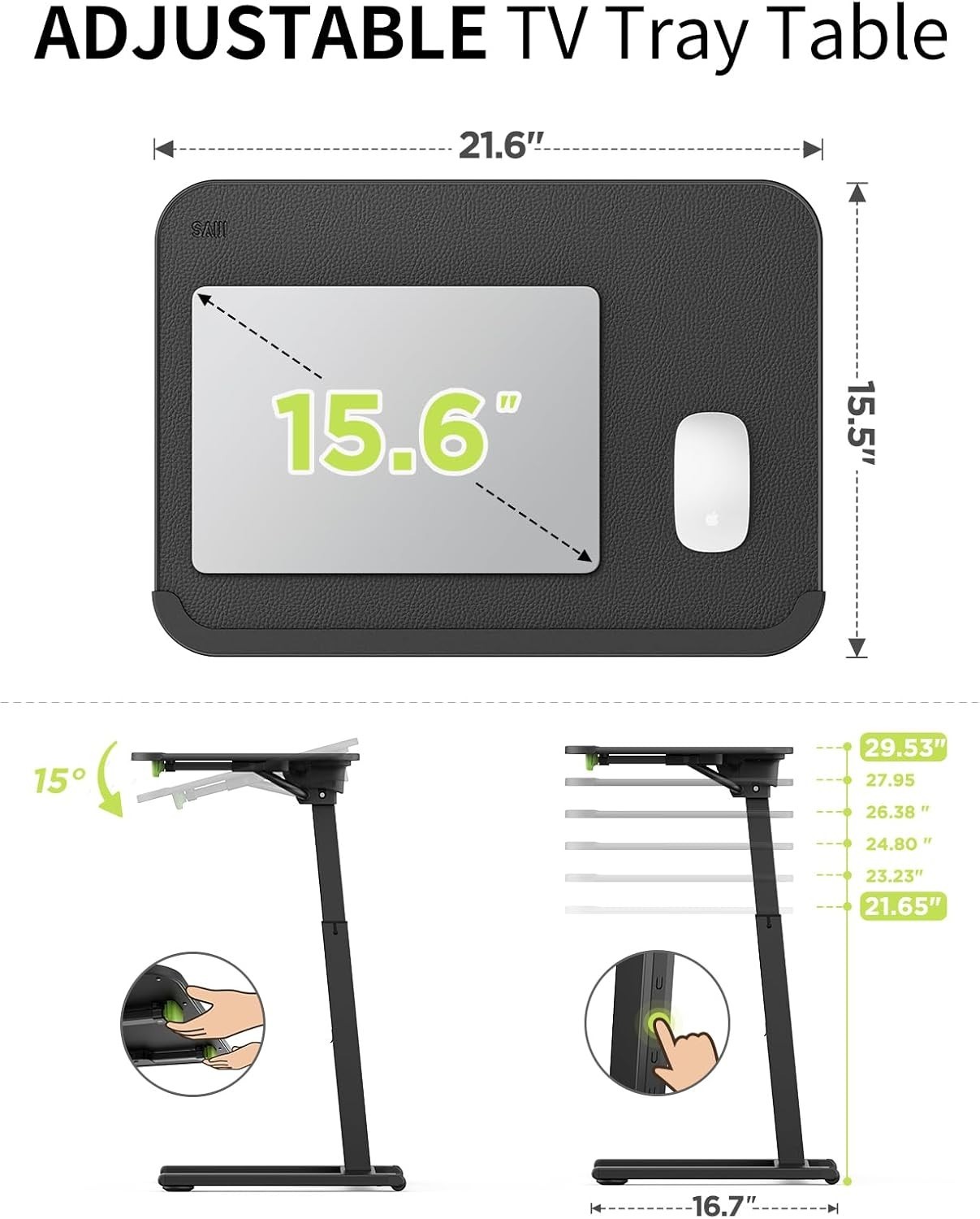TV Tray Table Metal Adjustable Height Foldable Sofa Couch Bed Portable