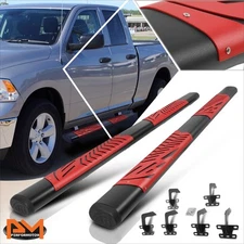 For 19-24 Ram 1500 Quad Cab 5.5" Black Nerf Bar Running Boards w/Red Step Pad