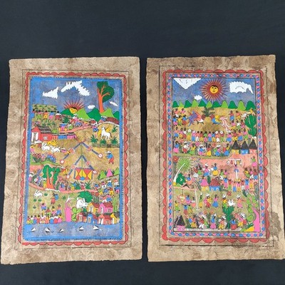 2 original Amate mexikanische Rindenmalerei 39cmx59cm aus Guerrero Mexiko