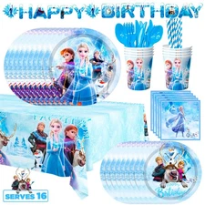 130 Pcs Frozen Party Decoration DISNEY Party Tableware Set Plates Tablecloth 