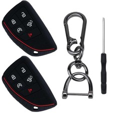 2 PCS Key Fob Cover, Silicone Black Cover Case Protector Black with Red Trim
