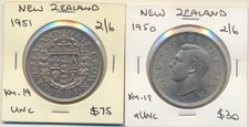 New Zealand: 1950, 1951 Halfcrown KGVI 2/6, aUNC-UNC, Scarce 