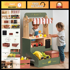Interactive Wooden Grocery Store Playset for Kids - Lights  Market Stand, 3 Ye