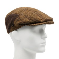 Mens Vintage 80s Flat Cap Pale Brown Check Patterned Retro Indie Large