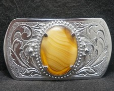 XB25156 SWEET VINTAGE 1970s FLORAL ORANGE STONE UNISEX FASHION BELT BUCKLE