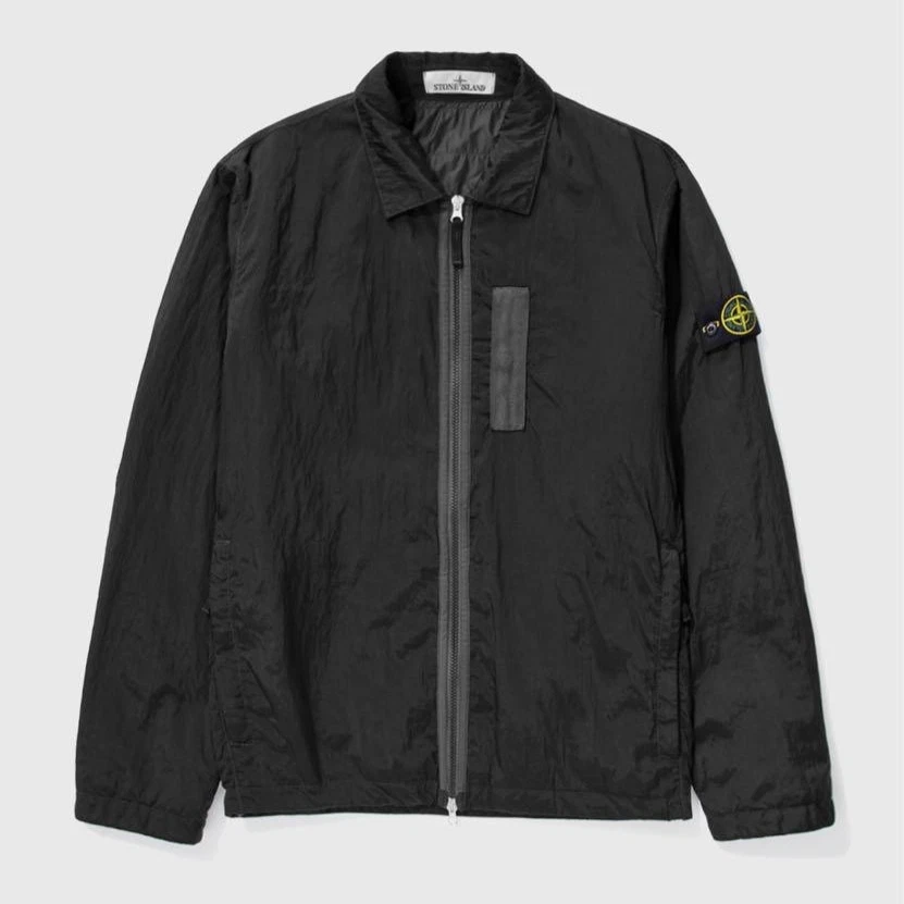 Giacca Stone Island NylonMetal nera toppa logo chiusura zip taglia L nuova senza etichetta