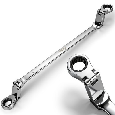 DISEN Extra Long Flex Head Ratchet Wrench Metric 8-9MM, Double 8-9mm, Silver 