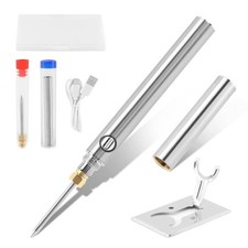 USB Rechargeable Portable Soldering Iron Kit, 1100mah 5V 15W Rapid Heat Silver