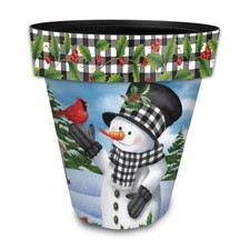 Briarwood Lane Winter Checkered Snowman Large Planter 15" Diameter