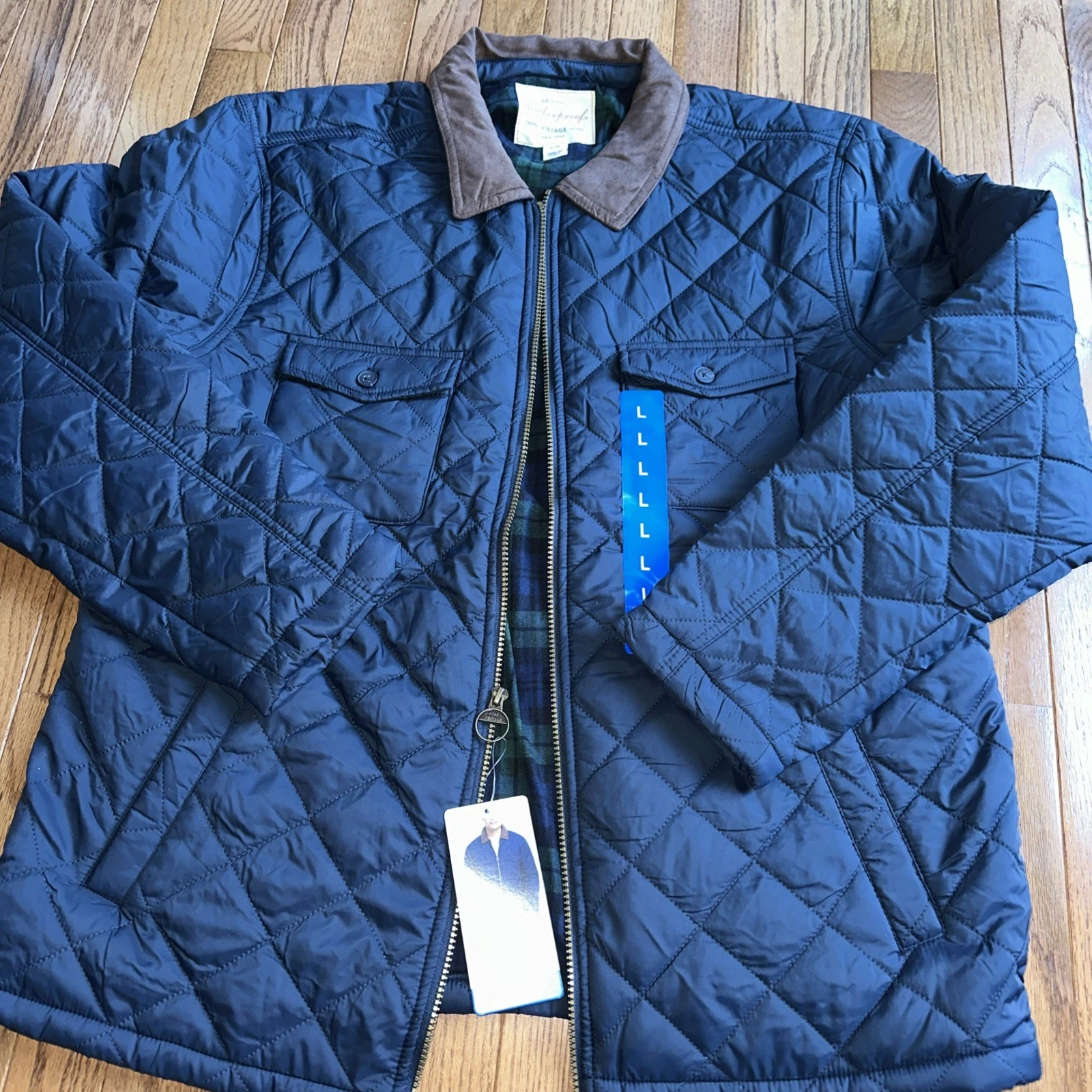 Original Weatherproof Vintage Blue Men’s Warm Winter Jacket fully Lined Large L