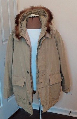 Vintage 60s Eddie Bauer Down Blizzard Proof  Khaki Parka Fur Hood G2U