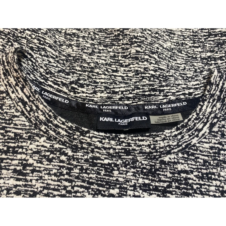 Suéter para mujer Karl Lagerfeld Paris negro blanco tejido texturizado manga lazo Foto 3 de 4