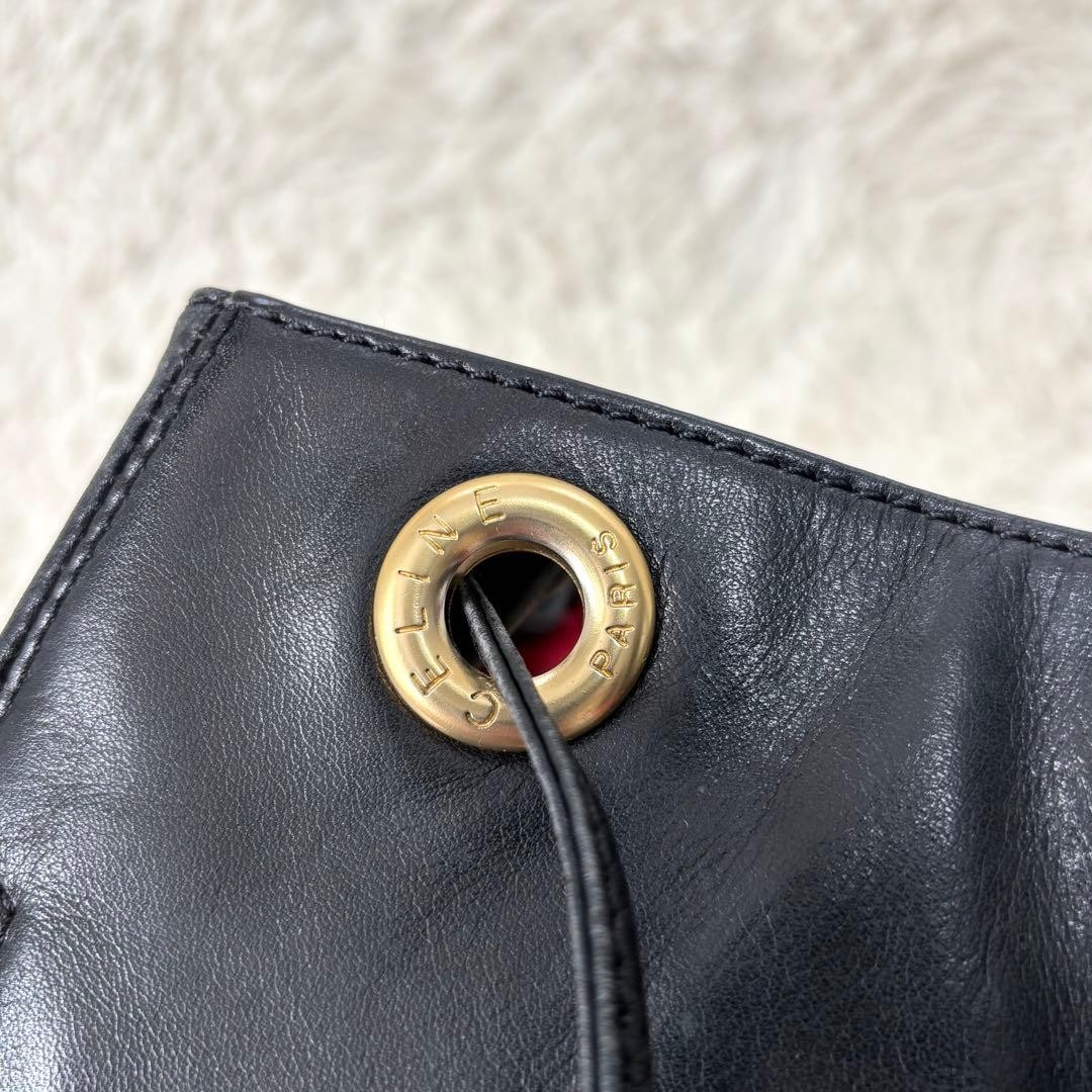 CELINE Backpack Leather Drawstring Bag Vintage Bl… - image 8