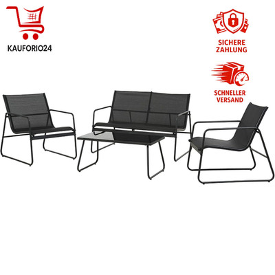 Gartenmöbel Set 4-TLG Textilene mit Tisch Sofa 2 Stühlen Stahl Schwarz Balkon