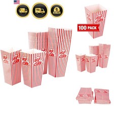 100 Classic Red White Striped Popcorn Containers for Movie Nights - 3.6 lbs
