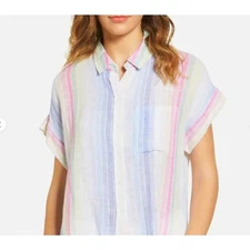 Rails Whitney Rainbow Stripe Size S Linen Blend Button Up Top Womans Small Pride