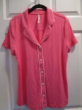 SOMA COOL NIGHTS PIPED S/S NOTCH COLLAR PAJAMA TOP IN CAMELLIA ROSE SIZE MEDIUM