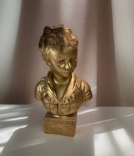 Vintage Jaru P-I93 Boy Gold Chalkware Plaster Bust 15.5 in.