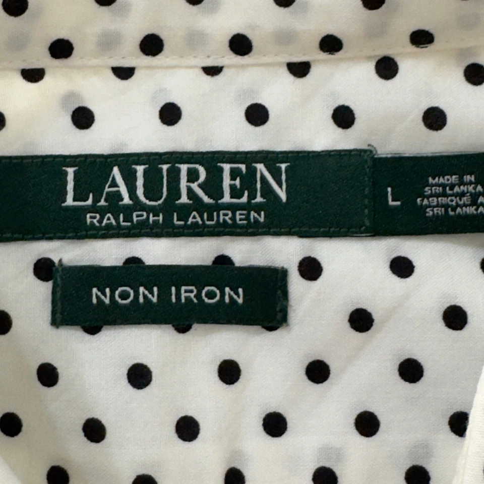 Camisa para mujer Lauren Ralph talla L blanca a lunares sin planchar abotonada negra Foto 3 de 4
