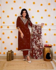 Indian Women's Ethnic Kurta Pant Dupatta Set Bollywood Designer Salwar Kameez