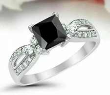 2Ct Princess Lab Created Black Onyx Women's Wedding ring 14k White Gold Finish