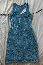 bebe Addiction Blue Sequin Sleeveless Bodycon Dress Strappy Short Size S