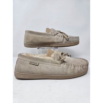 Bearpaw Moccasin Slippers Tan Suede Fur Lined Slip On Women Size 13